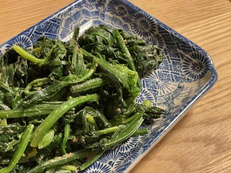 ほうれん草の胡麻和え 夕食,背景,ご飯の写真素材