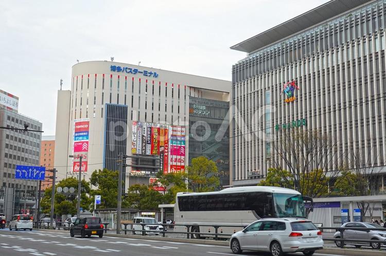 博多バスターミナルとjr博多シティ 博多駅ビル,ハンズ,博多阪急の写真素材