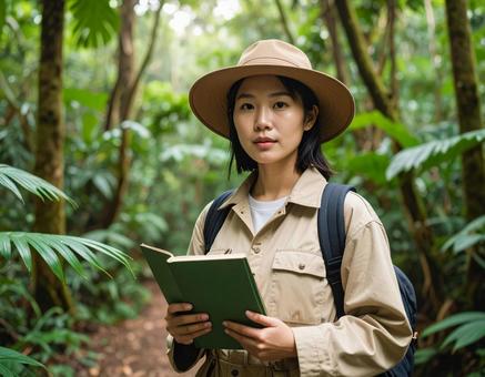 熱帯雨林・ジャングルを調査する生物学者 熱帯雨林・ジャングルを調査する生物学者の写真