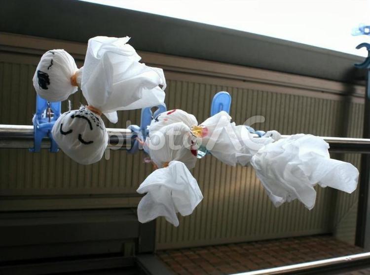 てるてるぼうず てるてるぼうず,手作り,天気祈願の写真素材