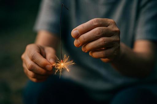 線香花火を楽しむ夏の写真