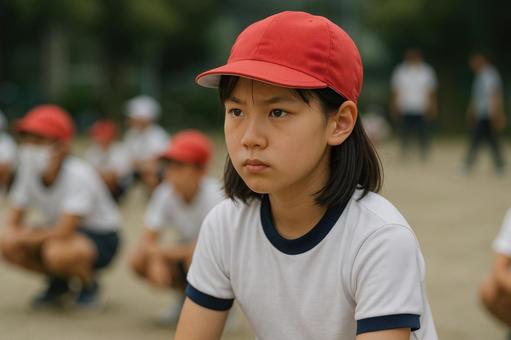 順番を待つ小学6年生の真剣な表情 順番を待つ小学6年生の真剣な表情の写真