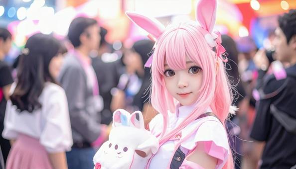 アニメイベントに参加したコスプレの女の子の写真