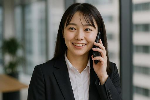 電話中の女性会社員 電話中の女性会社員の写真