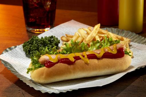 ホットドッグとフライドポテトとコーラ ホットドッグとフライドポテトとコーラの写真