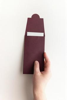白いカードの入った茶色い縦長の封筒を持つ手(白背景) 白いカードの入った茶色い縦長の封筒を持つ手(白背景) モックアップ,女性,手の写真素材