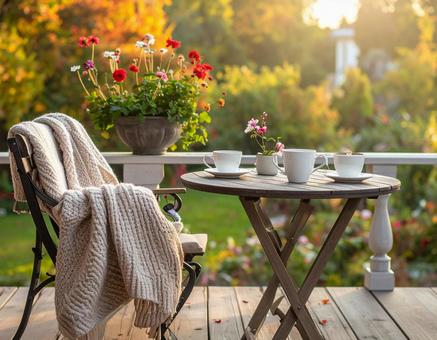 庭が見えるテラスの写真