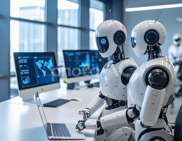 AIロボットが支援するスマートオフィス ai,ロボット,アシスタントの写真素材