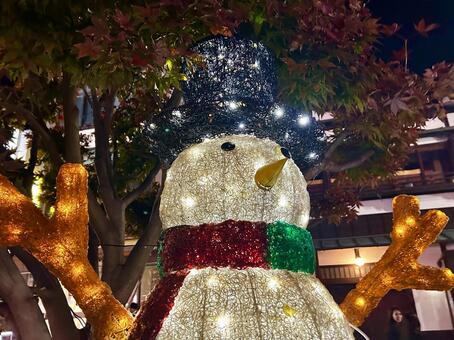 雪だるまのイルミネーション クリスマスイブ,美しい,クリスマスライトの写真素材