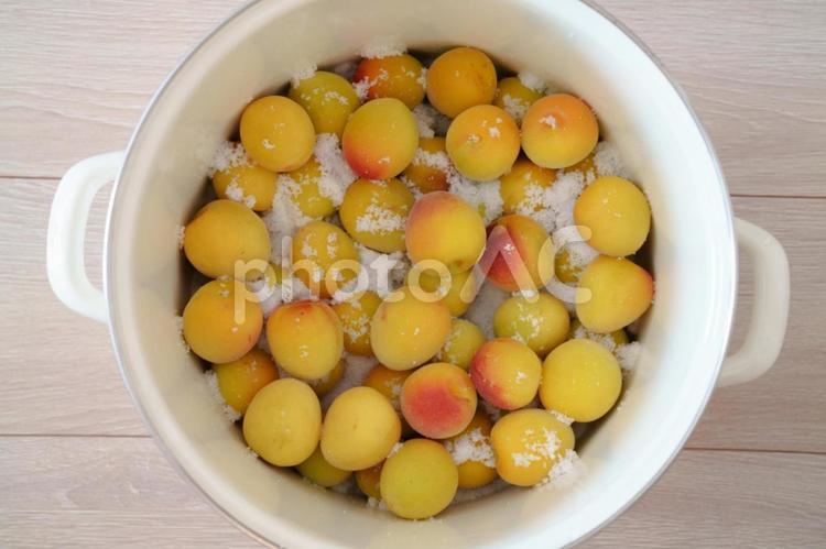 完熟梅仕事のアップ 青梅,梅,食べ物の写真素材