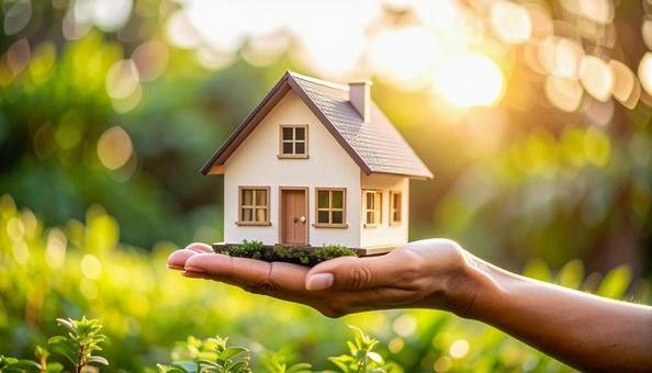 不動産イメージ ミニチュア住宅を差し出す 不動産イメージ ミニチュア住宅を差し出すの写真