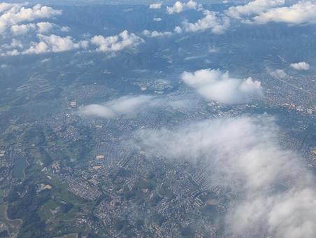 Photo, over, overlooking, aerial view, 