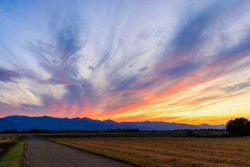 夕焼け 夕焼け 夕焼け,十勝,畑の写真素材