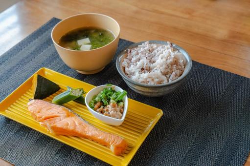 Grilled salmon Japanese breakfast, JPG