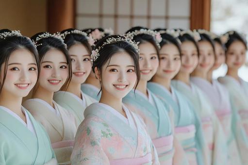 着物姿の女性たちのイメージ 着物姿の女性たちのイメージの写真