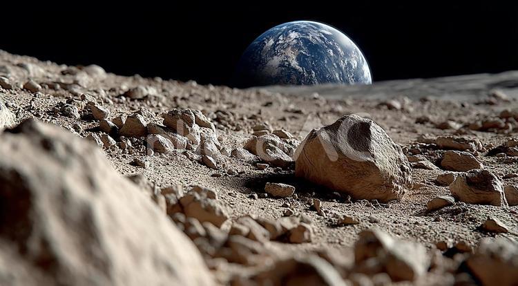 宇宙の眺め：月から昇る美しい地球 月面,地球,宇宙の写真素材