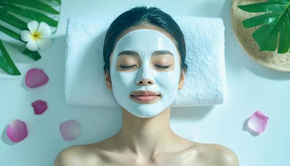 エステでフェイスパックをする日本人女性の写真