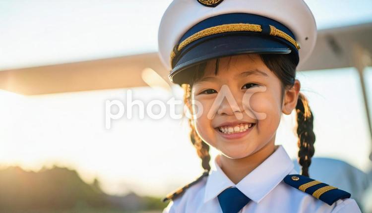 パイロットの姿をした日本人の子ども 子ども,パイロット,乗り物の写真素材
