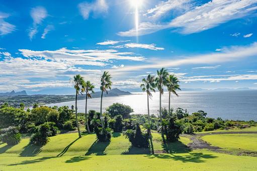鹿児島　開聞山麓自然公園（トカラ馬牧場） 開聞山麓自然公園,トカラ馬牧場,開聞岳の写真素材