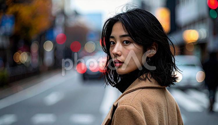 振り返る日本人美人モデルのポートレート 人物,女性,20代の写真素材