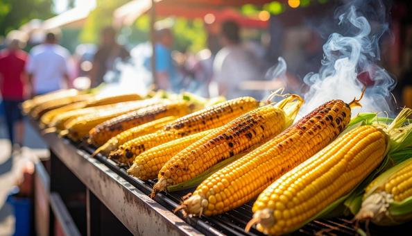 焼きとおもろこしを燒く屋台の写真