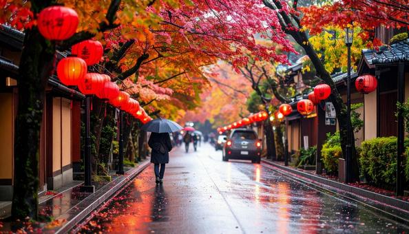 雨上がりの歴史のある街道02の写真