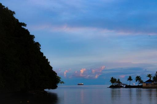 パステル色に染まっていくパラオの夕暮れ 空,風景,屋外の写真素材