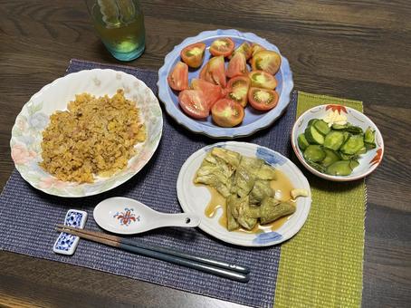 お食事 お食事 食事,炒飯,きゅうりの写真素材