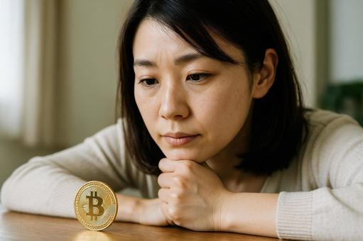 女性とビットコイン 女性とビットコインの写真
