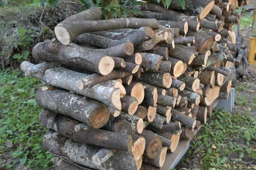 玉切りして積み重ねた薪材　斜めから 薪,木,丸太の写真素材