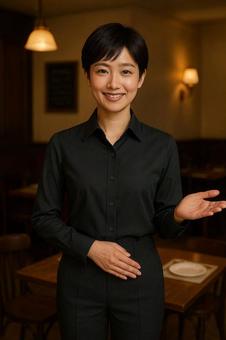 洋食屋さんで働く笑顔の素敵な女性 洋食屋さんで働く笑顔の素敵な女性の写真