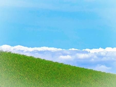 緑の丘と白い雲 青い空 穏やかな夏風景 緑の丘と白い雲 青い空 穏やかな夏風景 空,草原,大地の写真素材
