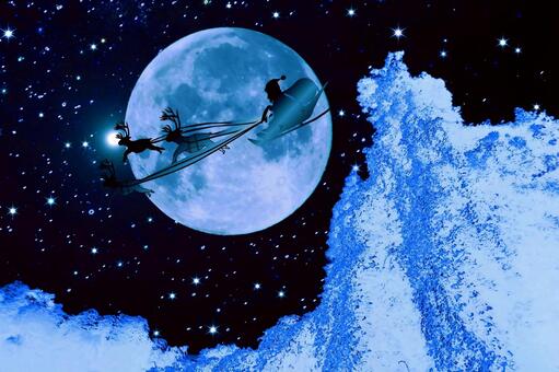 クリスマス素材/満月とサンタのシルエット クリスマス,冬,冬山の写真素材