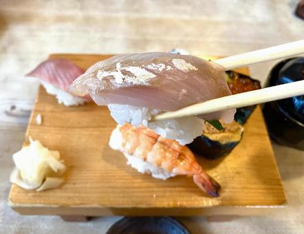 Horse mackerel nigiri sushi Edomae sushi, JPG