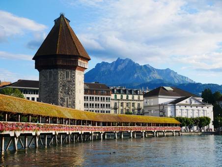カペル橋 スイス,ルツェルン,スイス旅行の写真素材