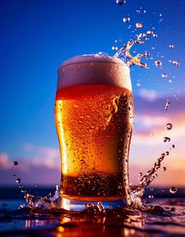 空背景のビール 空背景のビールの写真