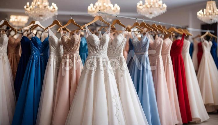 ドレスがかかる結婚式場のドレスルーム ドレスルーム,結婚式場,シャンデリアの写真素材