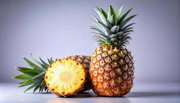 丸のままとカットしたパイナップル 丸のままとカットしたパイナップル の写真