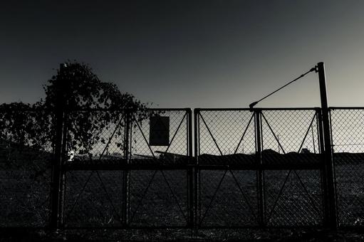 モノクロ 夕暮れ,シルエット,空の写真素材