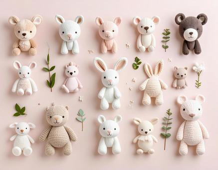 たくさん並んだ動物の人形の写真