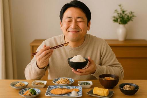 食欲の秋を満喫中の男性 食欲の秋を満喫中の男性の写真