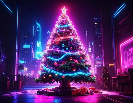 クリスマスツリー ネオン クリスマスツリー ネオンの写真