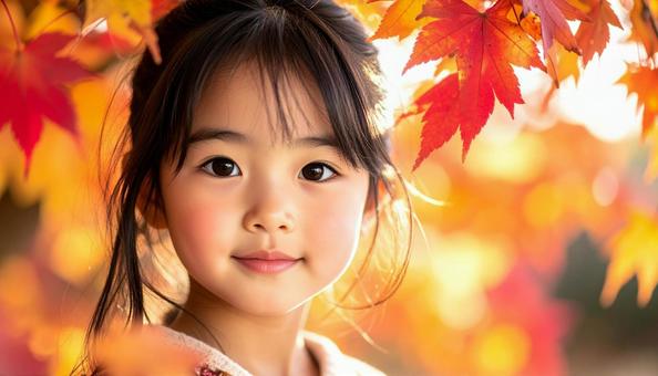 可愛い少女のポートレート 紅葉の背景 可愛い少女のポートレート 紅葉の背景の写真