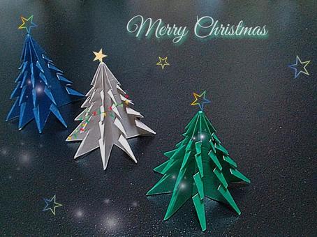 折り紙クリスマスツリー 折り紙,クリスマスツリー,クリスマスの写真素材