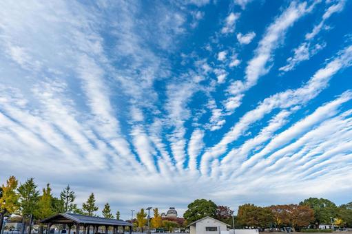 姫路城と面白い雲 姫路城,日本,兵庫県の写真素材