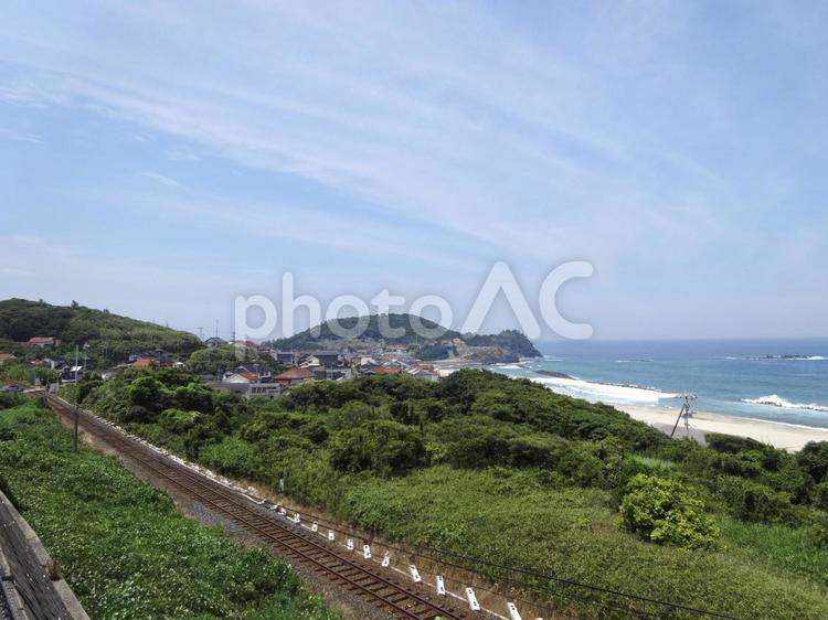 山陰本線と日本海 山陰本線,日本海,鉄道の写真素材