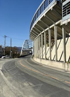 秋の山奥の道路　福井県大野市九頭竜川周辺 工事,整備,スノーシェッドの写真素材