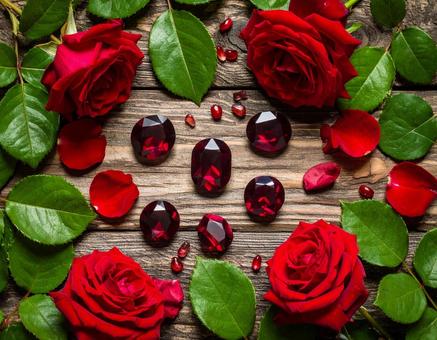 1月の誕生石 赤いガーネットと薔薇 1月の誕生石 赤いガーネットと薔薇の写真