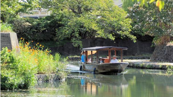 初秋の八幡堀を行く遊覧船 八幡堀,初秋,和舟の写真素材