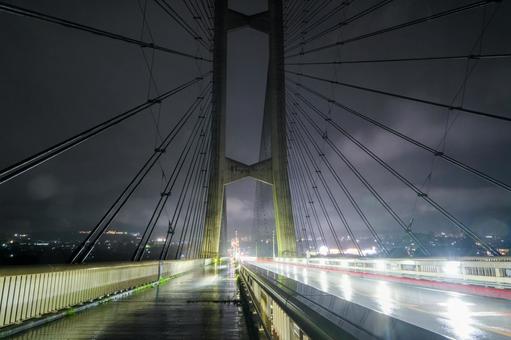 秩父ハープ橋の夜景 秩父ハープ橋,秩父公園橋,雲海の写真素材